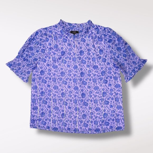 J.Crew Floral Blouse Ruffle Neck Keyhole Front Flowy Sleeve Medium - Picture 8 of 9